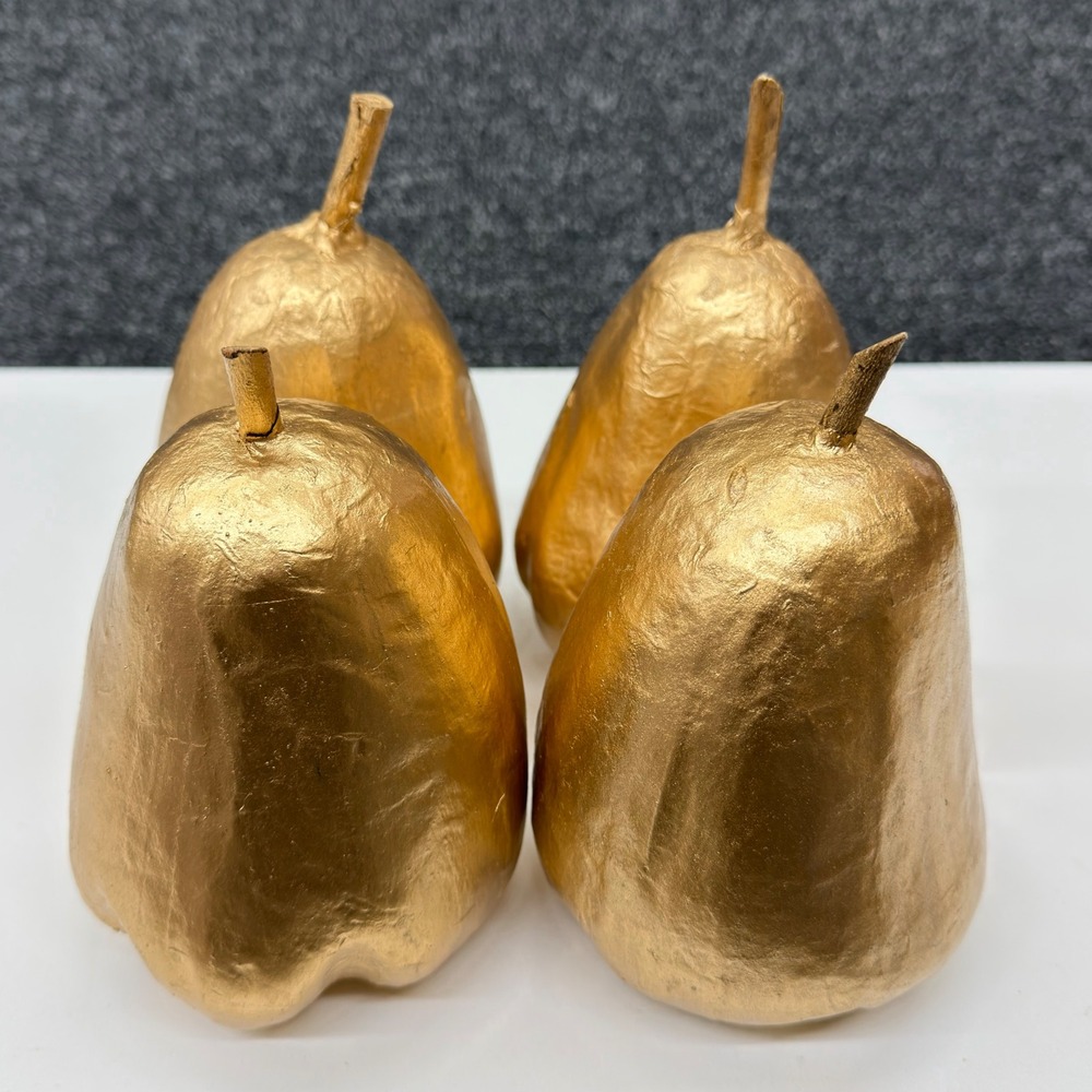 Set of 4 Gold Metallic Decorative Pears Faux Fruit Home Decor Centerpiece Accent